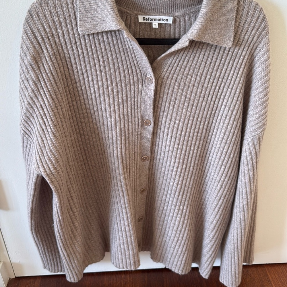 Reformation Fantino Cashmere Collared Cardigan Natural - Size M